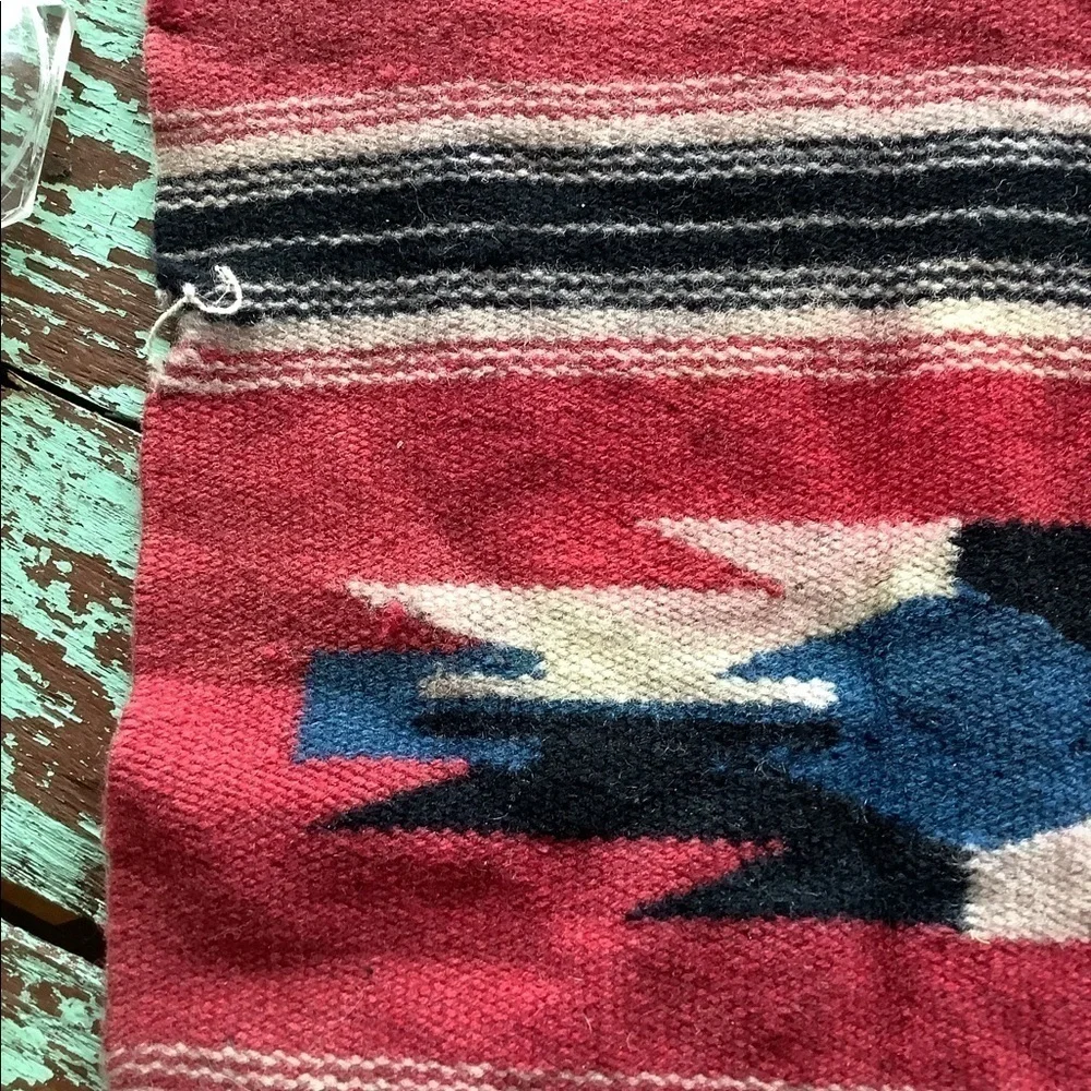 Vintage Fringed Aztec Southwest Bohemian Textile Small Rug Table Decor